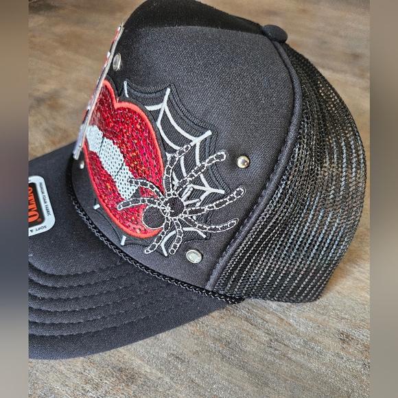 Halloween trucker hat with themed embroidered patches, and rhinestone studs - Picture 3 of 4